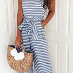 Margovil Crewneck Sleeveless Bow Knot Wide Leg Striped Jumpsuit