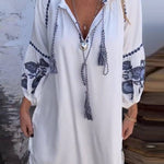 V-neck Bell Sleeve Embroidered Dress