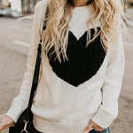 Margovil Color Block Love Heart Knit Sweaters