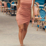 Margovil Solid Ruched Sheath Sleeveless Dress