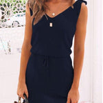 Margovil V Neck Butterfly On Shoulder Drawstring Waist Dress