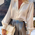Solid Color Lapel Long Sleeve Loose Casual Shirt