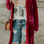 Margovil Lapel Pocketed Velvet Coat