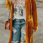 Margovil Lapel Pocketed Velvet Coat