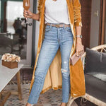 Margovil Stylish Open Front Long Sleeve Velvet Long Coat