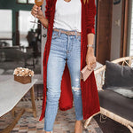 Margovil Stylish Open Front Long Sleeve Velvet Long Coat