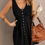 V Neck Button Down Sleeveless Waisted Dress