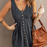 Margovil V Neck Button Down Sleeveless Waisted Dress