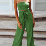 Margovil Off Shoulder Bow Tie Waist Wide Leg Jumpsuit
