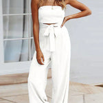 Margovil Off Shoulder Bow Tie Waist Wide Leg Jumpsuit