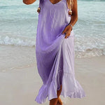 Margovil V Neck Ruffle Solid Cami Beach Dress