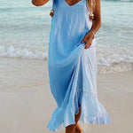 Margovil V Neck Ruffle Solid Cami Beach Dress