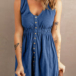 V Neck Button Down Sleeveless Waisted Dress