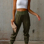 Margovil High Waist Skinny Satin Pants with Pockets(3 Colors Available)