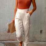 Margovil High Waist Skinny Satin Pants with Pockets(3 Colors Available)