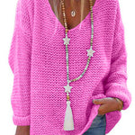 Margovil V Neck Long Sleeve Hollow Out Knit Sweater