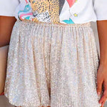 Margovil Stylish Elastic Waist Ruched Sequin Shorts