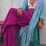 Margovil Open Front Color Block Tie Dye Long Cardigans