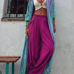 Margovil Open Front Color Block Tie Dye Long Cardigans