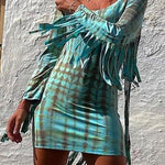 Margovil Tassel Long Sleeve Tie Dye Bodycon Dress
