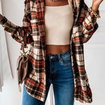 Margovil Stylish Lapel Button Down Plaid Shacket
