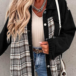 Margovil Button Down Long Sleeve Splice Plaid Jacket
