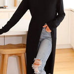 Margovil Solid Turtleneck Long Sleeve High Split Dresses