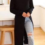 Margovil Solid Turtleneck Long Sleeve High Split Dresses