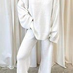 Margovil V Neck Batwing Sleeve Top and Straight Leg Pants Loungewear Set
