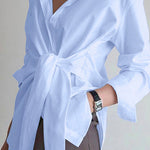 Margovil Lapel Long Sleeve Button Down Knot Front Shirt