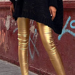 Margovil Solid Slim Fit Faux Leather Leggings Pants