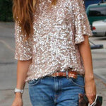 Margovil Crewneck Half Sleeve Sequin T Shirt