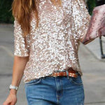 Margovil Crewneck Half Sleeve Sequin T Shirt