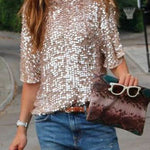 Margovil Crewneck Half Sleeve Sequin T Shirt