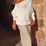 Margovil Off Shoulder Batwing Long Sleeve Sweater