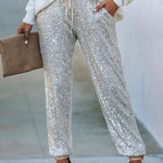 Margovil Tie Waist Sequin Joggers Pants with Pockets