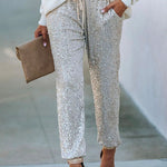 Margovil Tie Waist Sequin Joggers Pants with Pockets