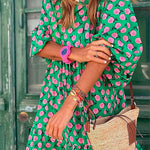 Margovil Puff Sleeve Geometry Printed Swing Dress