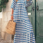 Margovil Puff Sleeve Geometry Printed Swing Dress