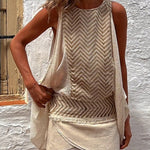 Isla Linen Blend Ethnic Print Knit Panel Loose Tank
