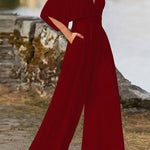 Margovil Deep V Neck High Waist Wide Leg Jumpsuit