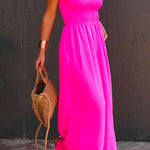 Margovil Strapless Smocked Pocketed Wide Leg Jumpsuit