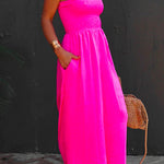 Margovil Strapless Smocked Pocketed Wide Leg Jumpsuit