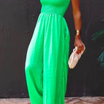 Margovil Strapless Smocked Pocketed Wide Leg Jumpsuit