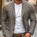 Men's Casual Cotton Linen Notch Lapel Single-breasted Slim-fit Blazer