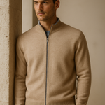 Classic Zip Cardigan Beige
