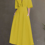 Half Sleeves Loose Solid Color Zipper Round-Neck Maxi Dresses