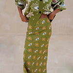 Mysterious Magic Satin Eye Heart Pattern Elastic Waist Drape Maxi Skirt