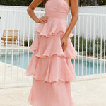 Margovil Strapless Ruffle Layered Maxi Dress
