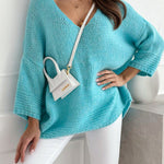 Margovil V Neck Drop Shoulder Slouchy Pullover Sweater